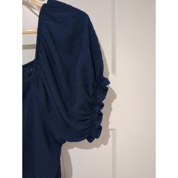 ANA Navy NWT Square Neck Puff Short Sleeve Medium Crinkle Material With Stretch - Picture 5 of 13